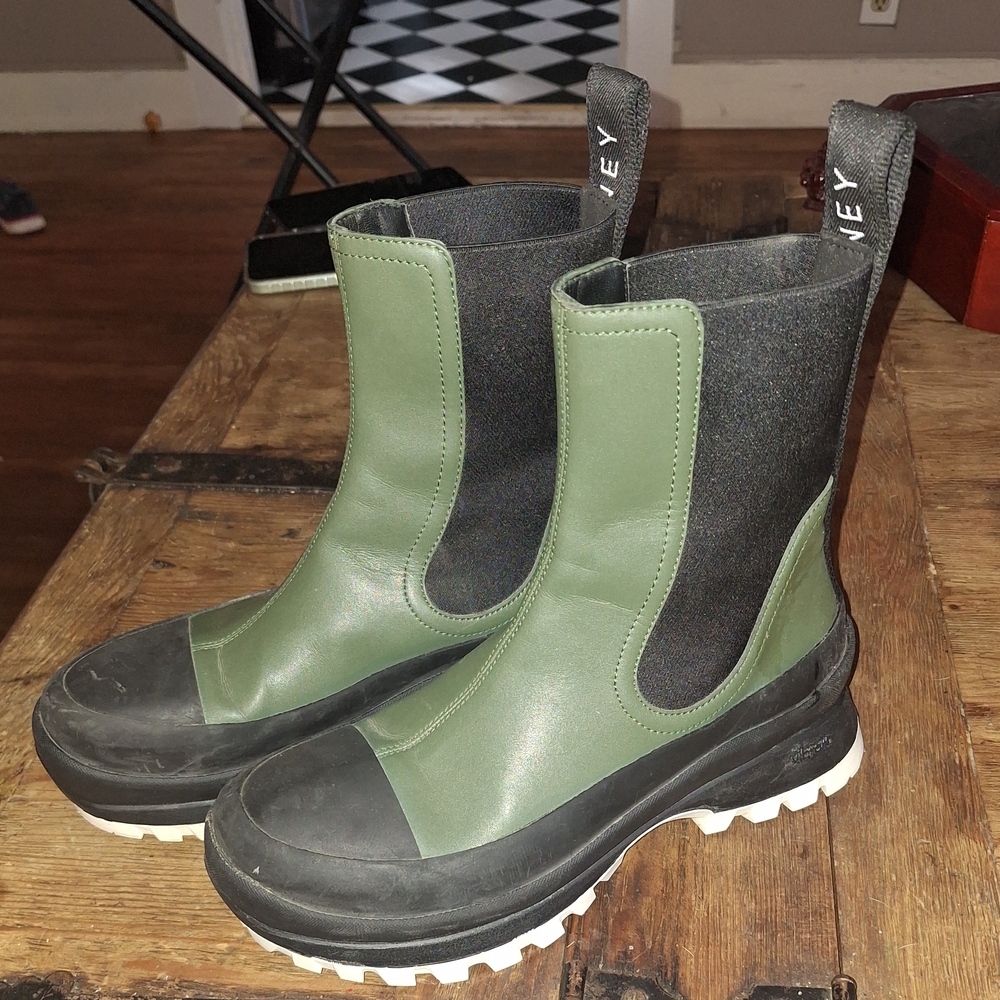 Stella McCartney Green and Black Combat Boots with Chunky Sole
